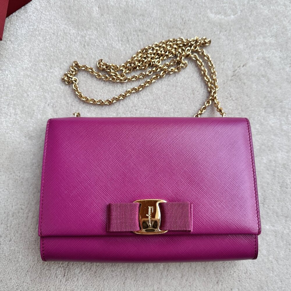 Salvatore Ferragmo Mini Vara Bow Bag in Fuchsia Leather | Mini Crossbody Bag